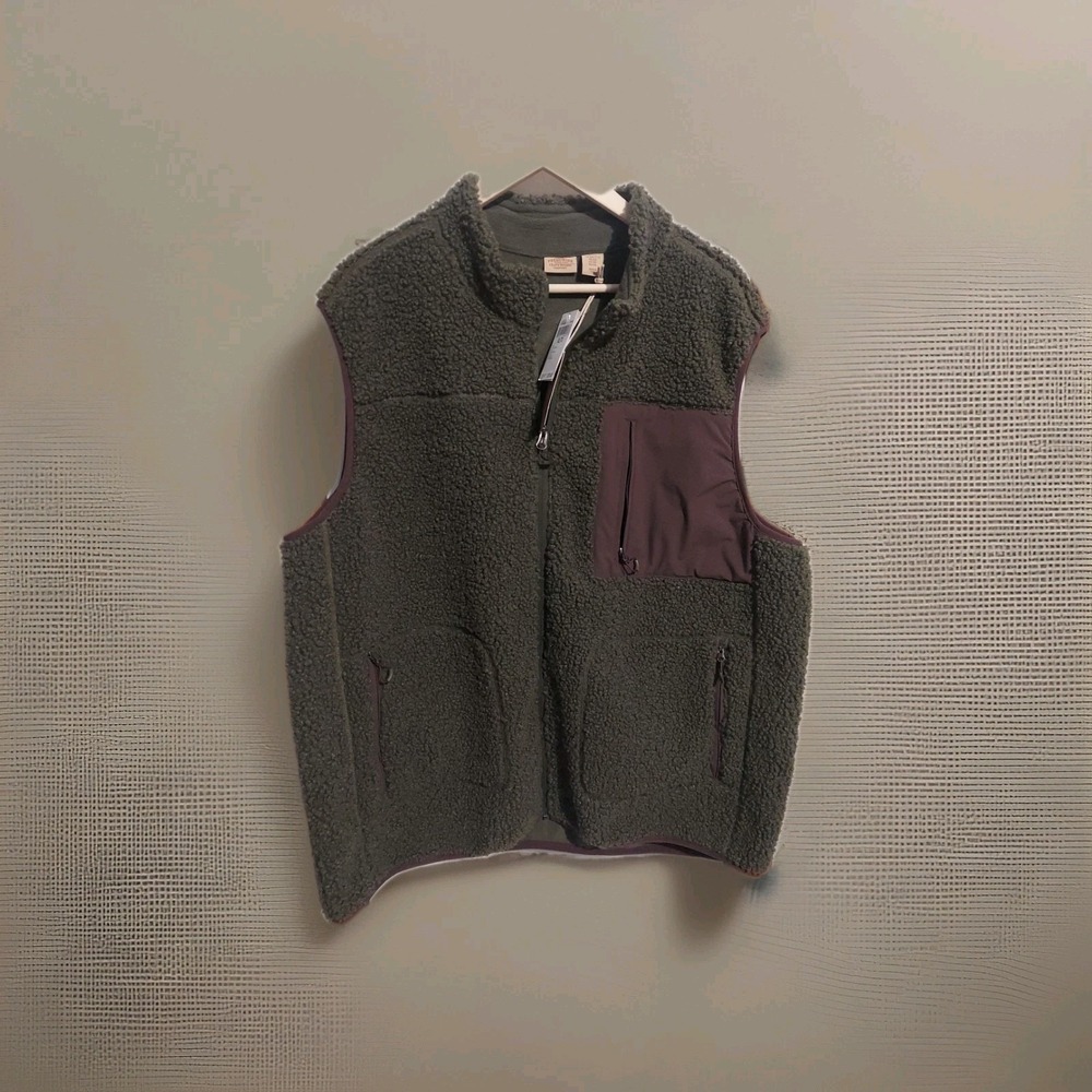 Telluride Clothing Company Vest Mens Small Green Sherpa Fleece Zip Pockets NWT